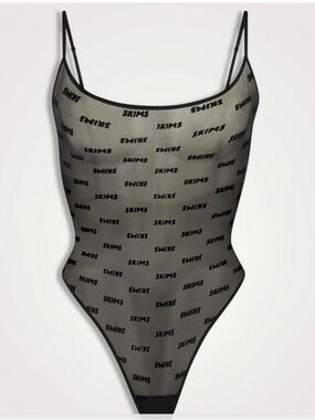 SKIMS Sheer Logo Bodysuit in Black